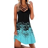 Dorjuli Damen Sommerkleid Rundhalsausschnitt Retro Lang Ärmellos Spaghettiträger Freizeit Knielang Leicht Kleid Schlinge Armellos KnielangKleider Partykleid Für den Urlaub Geeignet S-XXL