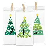 Papierdrachen DIY Adventskalender Kraftpapier Set - Tannenbäume zum Aufkleben - mit 24 weißen Papiertüten zum selbst Befüllen und zum Selbermachen - W