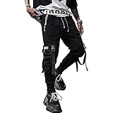 XYXIONGMAO Herren Jogginghose Techwear Hip Hop Haremshose Streetwear Tactical Track Pants, schwarz,