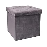 Bonlife Sitztruhe mit Stauraum Couch Hocker Sitzbank Samt Aufbewahrungsbox mit Deckel Faltbarer Fußhocker Samttuch,Sitzhocker Grau,40 x 40 x 40