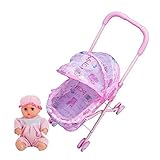 Sanfiyya Puppe Spaziergänger Mini Simulation Baby Doll Kinderwagen mit Puppe Kind Pretend Play Möbel Spielzeug Kinderwagen Kinderwagen 1Set Kinder Hobby