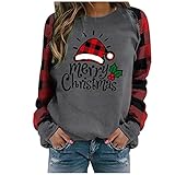 Damen Weihnachtsmann Weihnachten T-Shirt Langarmshirt Tunika Oberteile Pullover Zwerge Druck Plaid Patchwork Raglan Shirt Bluse Festliche Neuheit Sweatshirt Weihnachten C