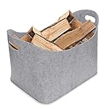 Lospitch Feuerholzkorb für Filzkorb Kaminholz Kaminholzkorb, 44*31*34 cm, Holzkorb Filztaschen für Feuer-, Kamin-, Zeitschriften und Brennholz, Faltbar Allzweckkorb aus Filz, Brennholzkorb (Hellgrau)