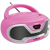 Oakcastle CD200 Tragbarer CD-Player mit Bluetooth & FM-Radio, 3,5-mm-AUX-Kopfhöreranschluss und USB-Eingang, für Erwachsene und Kinder mit Stereolautsprechern (pink)