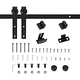 HOMCOM Schiebetürsystem Laufschiene Schiebetürbeschlag für Holzschiebetür Zubehör Kohlenstoffstahl Schwarz 183 x 0,6 x 18