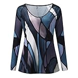 Herbst Frauen Langarm Bluse Geometrie Langarm Lässige T-Shirt B