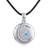 Medaillon Kette 925 Sterling Silber Medaillon Mond und Stern Kette Amulett zum öffnen für Bilder Foto Amulett Halskette Polarstern Zirkonia Foto Medaillon Kette für Damen/Mutter/T