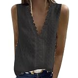 DOMBX Damen Übergroße Weste Chiffon Ärmellos Tiefer V-Ausschnitt Camisole Tanktops T-shirts für Sommer Frauen Lässig Mode Sexy Große Größe Einfarbig Spitzenbesatz Oberteile Tunika Weste Hemdbluse V