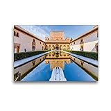 CALVENDO Premium Textil-Leinwand 45 x 30 cm Quer-Format Comares Palast mit Myrtenhof in der Alhambra, Granada, Spanien, Leinwanddruck von Thomas Konietzny