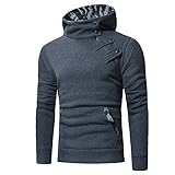 Xmiral Herren Kapuzenpullover Rollkragenpullover mit Knöpfen Schräger Reißverschluss Sweatshirt Einfarbig Oberteile mit Taschen (Dunkelgrau, M)