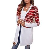 ZYUD Weihnachtsstrickjacke Damen Lange Strickjacke Weihnachtsmann Jacke Weihnachten Damen Langarmshirt Strickjacke Lang Winter Elegant Pullover Cardigan Wintermäntel Übergangsjacke Xmas Sw