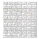 Weiße Ziegelwände 3D Peel and Stick Wallpaper für Wohnzimmer Schlafzimmer Hintergrund Wanddekoration 77 x 70 cm (Weiß)