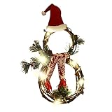 Swetup Weihnachtskranz, Weihnachtsdeko Kranz Türkranz Weihnachten Künstlicher Kranz mit 10 LED Warmweiß Wiederverwendbar für Weihnachten, Advent, Türkranz, Wand Und Eingang Dekorationen( 40 x 21 cm)