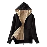 Ansenesna Damen Sweatjacke Gefüttert mit Kapuze Winter Warm Elegant Mantel Frauen Innenfutter Kapuzenjacken (Schwarz, XXXXXL)