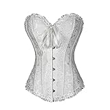 Damen Korsett-Oberteil Mit Schnürung BestickenRot Waist Slimming Overbust Bustier Sexy Floral Lace Up Bodyshaper Dessous Plus Size (Weiß,XXL)