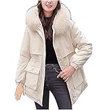 Masrin Parka Damen Einfarbige Daunenjacke mit Kapuze Verdickende Winterjacke Warm gefütterte Hoodies Regenmantel Übergangsmantel Übergangsjacke Kapuzenjacke Winterparka Pufferjack