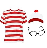 I LOVE FANCY DRESS LTD Kinder ROT/Weiss 100% Baumwolle Walter T-Shirt MIT MÜTZE UND Brille=KURZEN ÄRMELN=DAS PERFEKTE ZUBEHÖR FÜR Film-BUCHWOCHEN KOSTÜM VERKLEIDUNG+Fasching-Karneval=XLarg