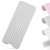 HOMEMBER® Badewannenmatte [100X40 cm] geruchsneutral - Antirutschmatte Badewanne mit extra vielen Saugnäpfen und Einer Antirutschstruktur | Badewanneneinlage für Kinder – inkl. Waschschwamm (Grau)