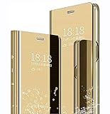 LINER Hülle für Samsung Galaxy A22 5G, Handyhülle Clear View Cover Spiegel Flip PU Leder Hülle Plating PC Schutzhülle mit Hart Standfunktion für Samsung Galaxy A22 5G - G