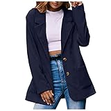 Damen Cordjacke Blazer Herbst Anzug Winter Strickjacke Langarm Revers Doppelseitiges Fleece Lässiger Einfarbiger Mantel Trenchcoat Langer Mantel Klassische Herbst Frühling Jacke Winddichter M