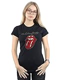 Rolling Stones Plastered Tongue Official Womens New Black Skinny Fit T Shirt, Schwarz (Black), S