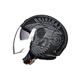 LIONCIANO Motorradhelm Mit Visier DOT Zertifiziert Jethelm Jet-Helm Roller-Helm Scooter-Helm Moped Mofa-Helm Chopper Retro Vespa Vintage Sturzhelm(Mattschwarze Route 66, XL=59-60cm)