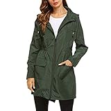 Dhyuen Damen Regenjacke Freizeit Leicht Lange Reißverschluss Regenmantel Locker Atmungsaktiv Outdoorjacke Winddicht Wasserfest Softshellmantel Mode Kapuze Übergangsjacke mit T