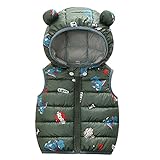 Daunenweste Baby Mädchen Junge Daunen Weste Mit Cartoon-Print Mit Ohren Parka Winter Outwear Babyweste Vest Herbstweste Steppweste Wintermantal Winterweste Fleeceweste Mantel Plüschweste (6M-4Y)