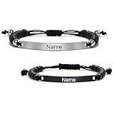 Personalisierbare Armbänder mit Onxy Perlen | Partnerarmband mit Gravur | Armband mit Wunschgravur für Sie und Ihn | Personalisiertes Armb