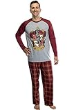 Harry Potter Herren-Pyjama-Set mit Raglanhemd und karierter Hose, Gryffindor, Ravenclaw, Slytherin, Hufflepuff - Rot - Larg