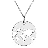 MATERIA Damen Kette Weltkugel Weltkarte - 925 Silber Anhänger rund klein 42 cm + 5 cm verstellbar in Schmuck Box KA-453