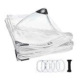 Transparentes Wasserdichtes Planen mit Ösen,0,3mm Schwerlast PVC Klar Abdeckplane,Balkon Regenvorhang,Kunststoffplane für Terrasse,Pavillon,Außenbereich,Reiß- und Windschutz (1.4x5.5m/4.6x18ft)