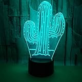 YCHPEB 3D Lampe Nachtlicht Mood Light Tischlampen Kaktus 3D Optische Täuschung Schreibtischlampe 16 Farbwechsel Touch Switch Nachtlicht für Heimdekoration, S