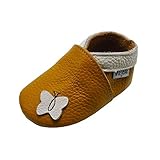 Mejale Weiche Sohle Leder Babyschuhe Lauflernschuhe Krabbelschuhe Kleinkind Kinderschuhe Hausschuhe Karikatur Schmetterling(6-12 Monate, braun,M)