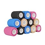 12 Rollen Selbstklebender Verband Fixierbinde Selbsthaftend 7.5 cm x 4.5 m Sortierte Farben (Blau, Beige, Schwarz, Pink)