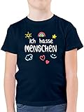 Up to Date Kind - Ich Hasse Menschen Kinderschrift - weiß - 128 (7/8 Jahre) - Dunkelblau - ich Hasse Menschen Tshirt für Kinder - F130K - Kinder Tshirts und T-Shirt für Jung