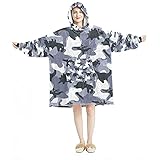 Oversized Hoodie Decke Sweatshirt, Sherpa Flanell Tragbare Decke Hoodies mit Tasche für Erwachsene Herren Damen Camouflage Army Dinosaurier Muster, Multicolor 01, Einheitsgröße Große Größ