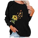 Herbst-Pullover, Sweatshirt, Damen-Langarm-Top, Rundhalsausschnitt, Übergröße, lässig, lockeres Oberteil, bequeme Tunika-T-Shirt-Blusen, Hld04#schwarz, 40