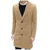 GODKS Winter Slim Fit Wollmantel Herren Business Revers Wintermantel Schlank Lange Windbreaker Jacken Männer Slim Fit Einreiher Eleganter Trenchcoat Gepolsterter Lässiger Outw