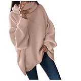 RMBLYfeiye Damen Winter Strickpullover Sweater Einfarbig Elegant Strickkleid Rollkragen Pulloverkleid Langarm Minikleid übergroße Pullikleid Kuscheliger Winterkleid Freizeit Laterne Ä