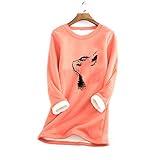 Damen Weihnachten Sweatshirt Rundhals Lammwolle SüßEr Muster Weihnachtsdruck Casual Bluse Locker Kaputzenpullover Winter Warme Fleecepullover mit Hirschmuster Lang Sweatshirt Weihnachtsp