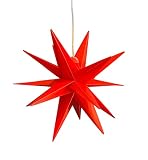 Steinfigurenwelt Gießen LED WEIHNACHTSSTERN 3D Ø 25 cm 18 Zacken inkl. Leuchtmittel und Timer LEUCHTSTERN Außenstern Faltstern Adventsstern Wetterfest für außen und innen 5m Kabel von Dekowelt (Rot)