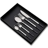 Besteck Set 20 Stück Edelstahl Modernes Besteck Set Utensilien Set Service für 4, Spülmaschinengeeignet Besteck für Heim Restaurant Hotel (Schwarz+Silber)