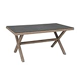 greemotion X-Tisch Menorca braun, Esstisch mit Spraystone-Tischplatte, Halbrundgeflecht aus robustem Polyethylen, Gartentisch aus hochwertigem Aluminumgestell, wetterfest und pfleg