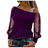 Masrin Trendige Oberteile Damen Modisches weißes Bohren T Shirt Pullover mit fünfzackigen Sternen und Pailletten Sexy schulterfreie Sling Shirts Durchsichtige Tunika Bluse mit Langen Ä