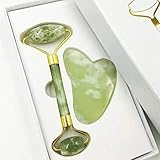 Meetech Jade Roller und Gua Sha Schaber (Jade Green), 100% natürliche Jade – Gesichtsmassag