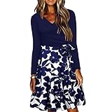 Damen Kleider Partykleid Elegant Langarm Kleid A-Linie Plissee Knielang Shirtkleider Freizeitkleid Casual Rundhals Boho Blusenkleid Longshirt Winter Freizeit Maxi Herbstkleid L