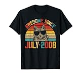 Vintage Retro Awesome Since July 2008 14th Birthday Cat T-S