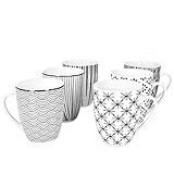 MamboCat Seoul 6er Kaffeebecher-Set I Steingut-Tassen schwarz-Weiss - 6X zeitlos Elegante Muster I Kaffeetassen-Set für 6 Personen - im Retro-Stil der 50er 60er I Kaffee-Tasse schwarz-weiß 6 Stück