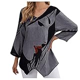 Feministas-T-Shirts, Poloshirts für Damen, Frühling, Sommer 2021, 2021, Freizeit-T-Shirt, für Damen, Herbst, Winter, bedruckt, Tunika, Tops, Bluse mit 3/4-Ärmeln, (#003) schwarz, X-Larg